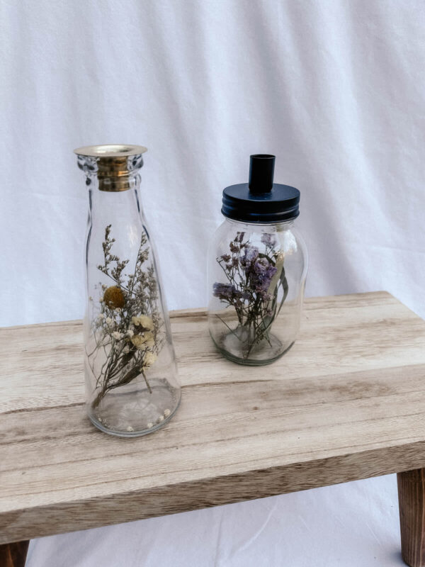Gläser mit Trockenblumen und Kerze, gold – Bild 3